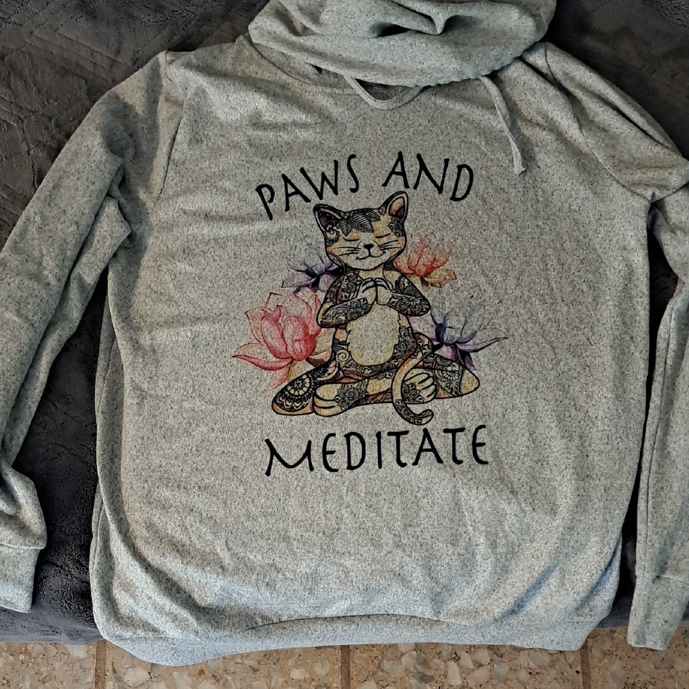 Paws and Meditate Cat Hoodie Gray No Packets